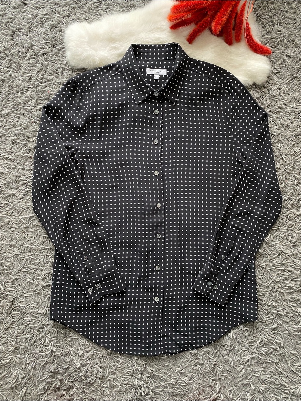 Equipment Femme Black & White Polka Dot Silk Button-Down Shirt